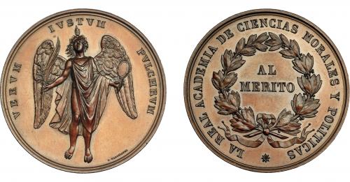 942 - ALFONSO XII. Medalla. Real Academia de Ciencias Morales y Políticas. Grabador: L. Marchionni. AE 45 mm. SC.