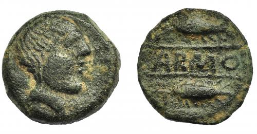 1165 - HISPANIA ANTIGUA. CARMO. As. A/ Cabeza masculina a der. R/ Dos espigas a der., en medio entre líneas CARMO. AE 8,5 g. 22,2 mm. I-461. ACIP-2401. Pátina oscura. BC+/MBC-. Compra privada Pliego (1994).