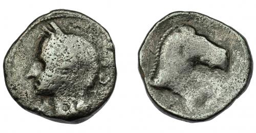 1172 - HISPANIA ANTIGUA. ACUÑACIONES HISPANO-CARTAGINESAS. Unidad. A/ Cabeza femenina con tocado vegetal a izq. R/ Cabeza de caballo a der. AE 9,93 g. 23,5 mm. I-510. ACIP-578. BC-. Compra privada Pliego (1992).