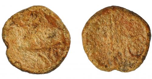1068 - HISPANIA ANTIGUA. BALSA. Plomo. Módulo semis. A/ Atún a izq., encima(B)ALSA. R/ Nave, encima (BA). PB 3,25 g. 14,5 mm. I-205. CCP-no. RC. Compra privada Pliego (1998).