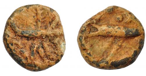 1069 - HISPANIA ANTIGUA. BALSA. Plomo. A/ Nave, debajo BALS. R/ Atún a der. PB 4,3 g. 15,4 mm. I-206. ACIP-no. CCp-p.3,2. Muy raro. Compra privada a Pliego (1992).