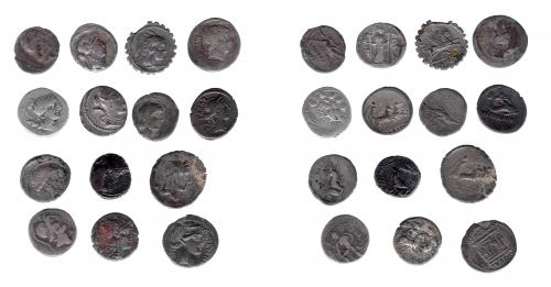 104   -  REPÚBLICA ROMANA. Lote de 14 denarios, uno de ellos forrado. De BC+ a MBC-.