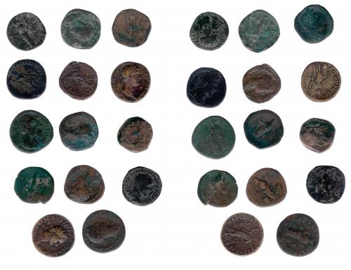 141 - IMPERIO ROMANO. Lote de 14 sestercios: Domiciano (1), Adriano (1), Faustina la mayor (1), Antonino Pío (2), Marco Aurelio (1), Cómodo (5), Alejandro Severo (1), Filipo I (1) y Gordiano III (1). BC-/MBC.