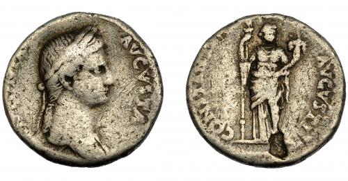 152 - ANTONIA (bajo Claudio I). Denario. Roma (41-45 d.C.) .A/ Busto laureado y drapeado a der.; ANTONIA AVGVSTA. R/ Ceres de frente con antorcha y cornucopia; CONSTATI(AE) AVGVSTI. AR 3,47 g. 18 mm. RIC-66. BC+. Erosión. Rara.