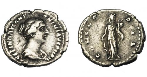 189 - IMPERIO ROMANO. FAUSTINA LA MENOR (bajo Antonino Pío). Denario. Roma (145-147). R/ Concordia de frente con cornucopia; CONCORDIA. AR 3,56 g. 20,56 mm. RIC-500b. BC+.