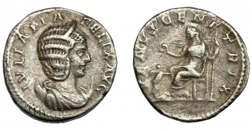 197 - IMPERIO ROMANO. JULIA DOMNA. Antoniniano. Roma (216). R/ Venus sentada a izq.; VENVS GENETRIX. AR 4,48 g. 21,17 mm. RIC-388a. MBC-. Escasa.