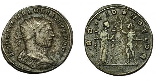 212   -  IMPERIO ROMANO. FLORIANO. Antoniniano. Serdica (276). R/ Providentia con insignias a der., a der. Sol, con mano levantada y orbe; PROVIDEN DEOR. VE 3,54 g. 21,77 mm. RIC-110. BC+.