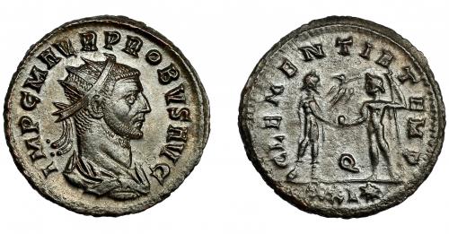 220 - IMPERIO ROMANO. PROBO. Antoniniano. Cizycus. R/ Probo con cetro rematado en águila recibe globo de Júpiter frente a él; CLEMENTIA TEMP, Q/XXI*. VE 3,76 g. 22,4 mm. RIC-905. EBC-/MBC+.