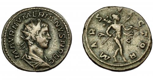 224   -  IMPERIO ROMANO. NUMERIANO. Antoniniano. Lugdunum (283-284). R/ Marte avanzando a der. con lanza y trofeo; MARS VICTOR. VE 4,32 g. 22,51 mm. RIC-386. BC+.