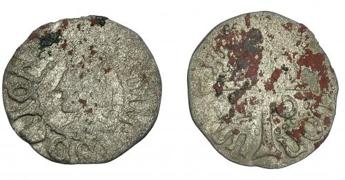 257   -  CORONA DE ARAGÓN. JUAN EL GRANDE (1458-1479). Dinero. Cerdeña. AR 0,67 g. 15,83 mm. IV-986. BC-. 