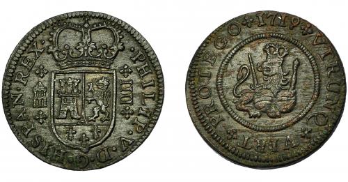278 - FELIPE V. 4 maravedís. 1719. Segovia. VI-80. EBC-.