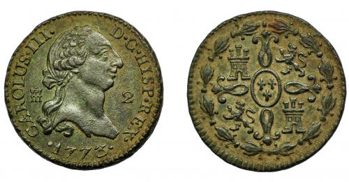 280 - CARLOS III. 2 maravedís. 1773. Segovia. VI-29. MBC-. Muy escasa.