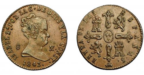 293   -  ISABEL II. 8 maravedís. 1843. Segovia. VI-74. MBC-/MBC.