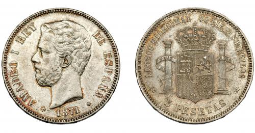 299 - AMADEO I. 5 pesetas. 1871*18-71. Madrid. SDM. VII-32. AC-1. MBC+/EBC-.
