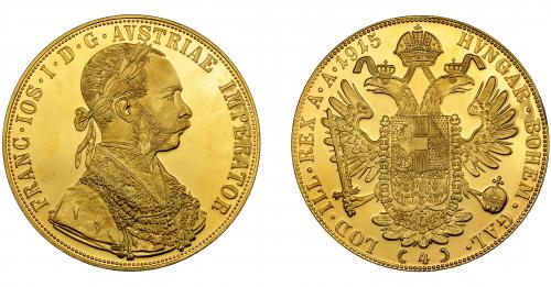 315 - MONEDAS EXTRANJERAS. AUSTRIA. 4 ducados. Francisco José I. 1915. Reacuñación oficial. FR-488. KM-2276. SC. Brillo original.