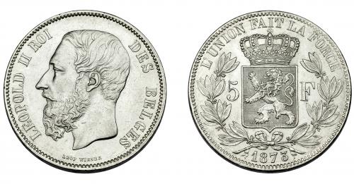316   -  MONEDAS EXTRANJERAS. BÉLGICA. Leopoldo II. 5 francos. 1873. MBC+/EBC-.