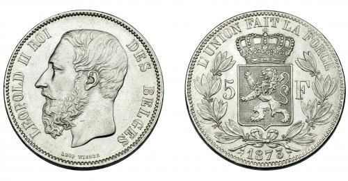 316 - MONEDAS EXTRANJERAS. BÉLGICA. Leopoldo II. 5 francos. 1873. MBC+/EBC-.
