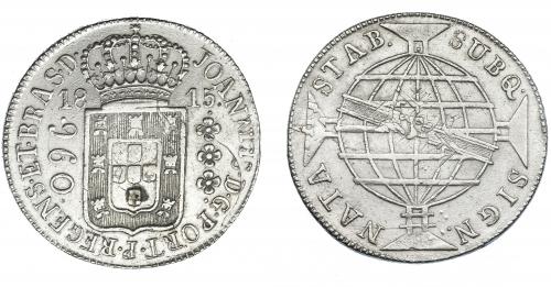 319   -  MONEDAS EXTRANJERAS. BRASIL. 960 Reis. 1815 (R). Reacuñados sobre 8 reales de Fernando VII de México (HJ). KM-307.3. Rayita en anv. MBC. 