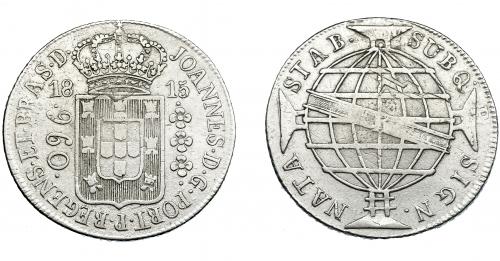 320 - MONEDAS EXTRANJERAS. BRASIL. 960 Reis. 1815 (R). Reacuñados sobre 8 reales de Fernando VII de Lima (JP). MBC-.