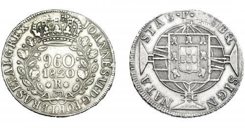 330 - MONEDAS EXTRANJERAS. BRASIL. 960 Reis. 1820 (R). Reacuñados sobre 8 reales de Fernando VII de Lima (JP). KM-326.1. MBC.