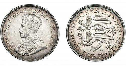 341 - MONEDAS EXTRANJERAS. CHIPRE. 45 Piastras. 1928. KM-19. EBC.