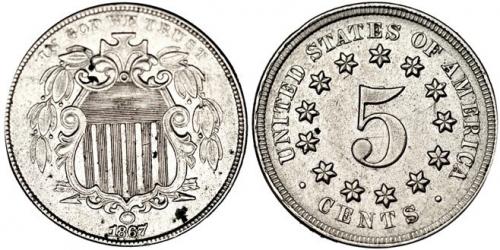 355   -  MONEDAS EXTRANJERAS. ESTADOS UNIDOS. 5 centavos. 1867. Pequeñas marcas. EBC-.