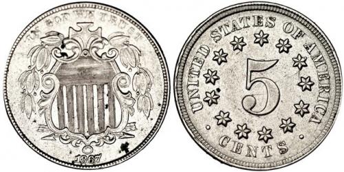 355 - MONEDAS EXTRANJERAS. ESTADOS UNIDOS. 5 centavos. 1867. Pequeñas marcas. EBC-.