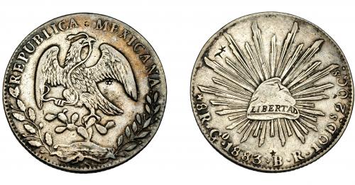 379 - MONEDAS EXTRANJERAS. MÉXICO. 8 Reales. 1883. Guanajuajo. BR. KM-377.8. Resellos. MBC.