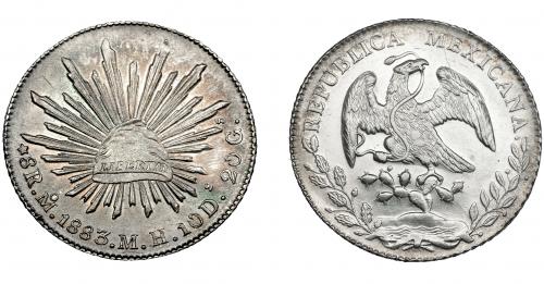 380 - MONEDAS EXTRANJERAS. MÉXICO. 8 Reales. 1883. MH Ciudad de México. KM-377. B.O. EBC+.