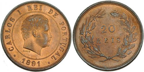 387 - MONEDAS EXTRANJERAS.PORTUGAL. 20 reis. 1891. KM-533. B.O. EBC+.