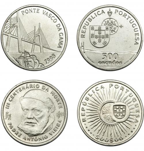388 - MONEDAS EXTRANJERAS. PORTUGAL. Lote de 2 monedas. 500 escudos. 1997 y 1998. SC.