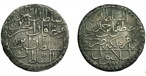 391 - MONEDAS EXTRANJERAS. TURQUÍA. Otomanos. 30 Pares. Mustafa B. Ahmad (1757-1773). Estambul. K.P-316. MBC-.