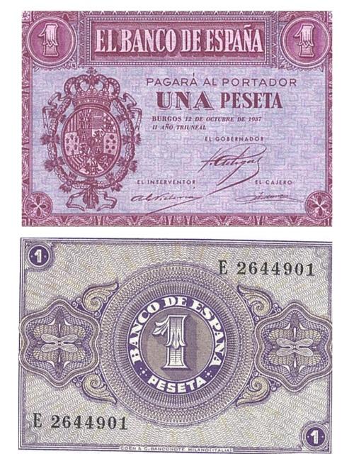408   -  BILLETES ESPAÑOLES. BANCO DE ESPAÑA. 1 Peseta. 10-1937. Serie E. ED-D26a. S.C.