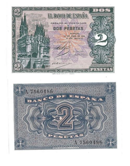 414 - BILLETES ESPAÑOLES. BANCO DE ESPAÑA. 2 Pesetas. 4-1938. Serie A. ED-D30. S.C.