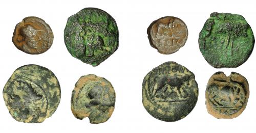 72   -  GRECIA ANTIGUA. GALIA. Masalia. Lote de 4 monedas de bronce. De BC- a BC+.