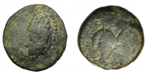 98   -  GRECIA ANTIGUA. MAURITANIA. Lixus. AE (50-1 a.C.). R/ Dos racimos de uvas. AE 14,2 g. 27,44 mm. COP-692. BC/BC-. Rara. 
