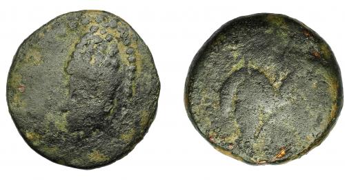98 - GRECIA ANTIGUA. MAURITANIA. Lixus. AE (50-1 a.C.). R/ Dos racimos de uvas. AE 14,2 g. 27,44 mm. COP-692. BC/BC-. Rara.