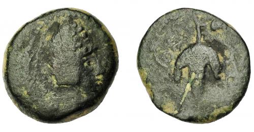 99   -  GRECIA ANTIGUA. MAURITANIA. Lixus. AE (50-1 a.C.). R/ Racimo de uvas. AE 3,83g. 17,15 mm. COP-704 vte. BC-/BC.