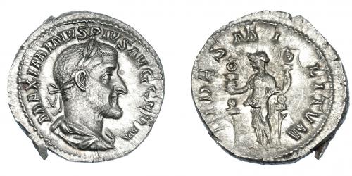 3162   -  IMPERIO ROMANO. MAXIMINO I. Denario. Roma (236-238). R/ Fides; FIDES MI-LITVM. AR 2,94 g. 19,7 mm. RIC-18a. EBC-/MBC.