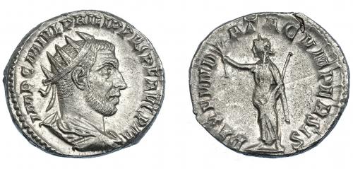 3165 - IMPERIO ROMANO. FILIPO I. Antoniniano. Antioquía (244-246). A/ Busto radiado, drapeado y acorazado a der.; IMP C M IVL PHILIPPVS P F AVG P M. R/ Pax a izq. con cetro y rama; PAX FVNDATA CVM PERSIS. VE 4,43 g. 27,6 mm. RIC-69. EBC(MBC+.