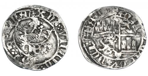 3198 - REINOS DE CASTILLA Y LEÓN. ENRIQUE IV. 1/2 real. Cuenca. R/ + ENRICUS CARTUS DEI GRACIA, estrella a la der. en anv. AR 1,51 g. 20,8 mm. III-724 vte. BMM-934.3 vte. BC+. Rara.