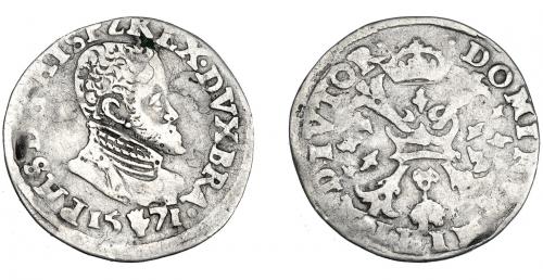 3210 - FELIPE II. 1/10 de tálero. 1571. Amberes. MBC-.