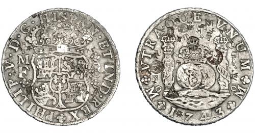 3231   -  FELIPE V. 8 reales. 1743. México. MF. VI-1151. Resellos orientales. MBC-. 