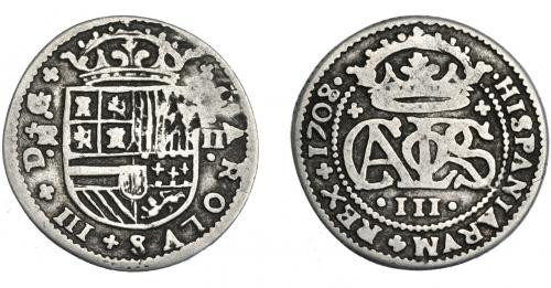 3235 - CARLOS III PRETENDIENTE. 2 reales. 1708. Barcelona. AC-29. BC+.