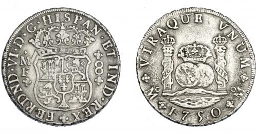 3238 - FERNANDO VI. 8 reales. 1750. México. MF. VI-358. Rayitsa en anv. y porosidades en rev. MBC.