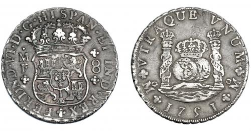 3239   -  FERNANDO VI. 8 reales. 1751. México. MF. VI-359. Rayitas en anv. MBC. 
