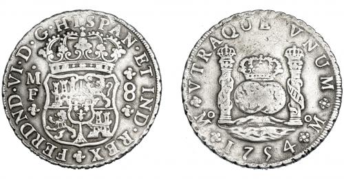 3242   -  FERNANDO VI. 8 reales. 1754. México. MF. Coronas reales. VI-362. Vano en anv. MBC/MBC-.