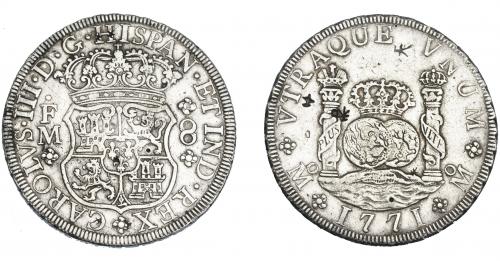 3256 - CARLOS III. 8 reales. 1771. México. FM. VI-930. Resellos orientales. MBC.