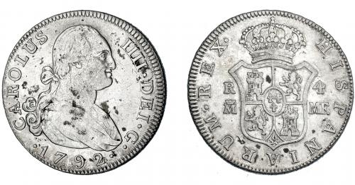 3274 - CARLOS IV. 4 reales. 1792. Madrid. MF. VI-649. Manchitas y finas rayas. MBC/MBC-.
