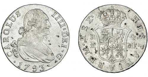 3275 - CARLOS IV. 4 reales. 1793. Madrid. MF. VI-650. Manchitas. MBc-/MBC.